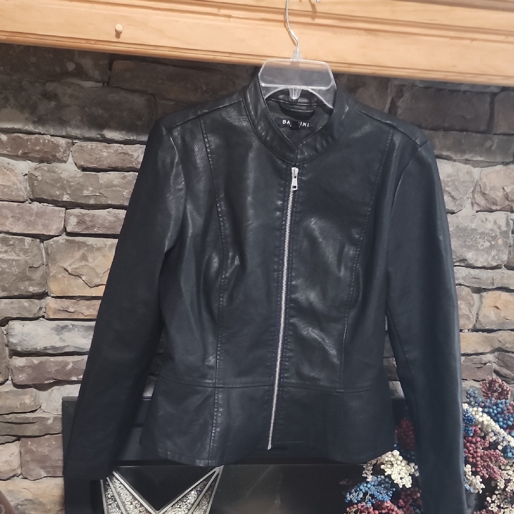 Baccini Black Leather Peplum Jacket Sz L